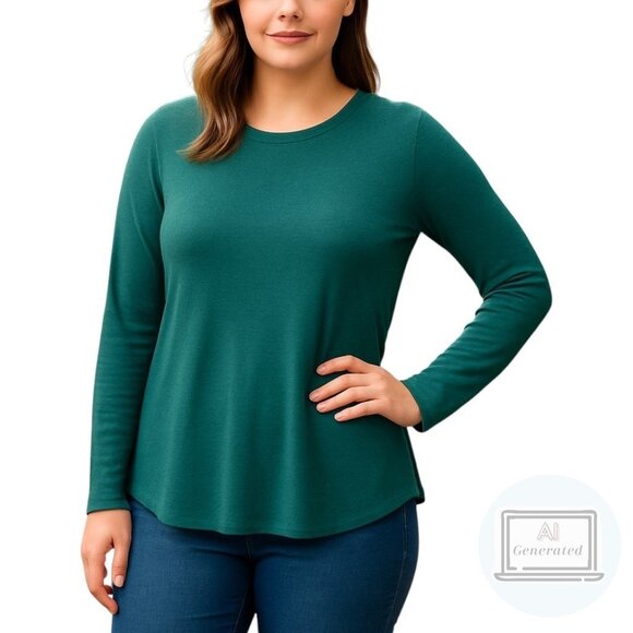 Eileen Fisher Womens Tencel Silk Round Neck Sweater Pine Green Pullover Size L - Picture 1 of 12